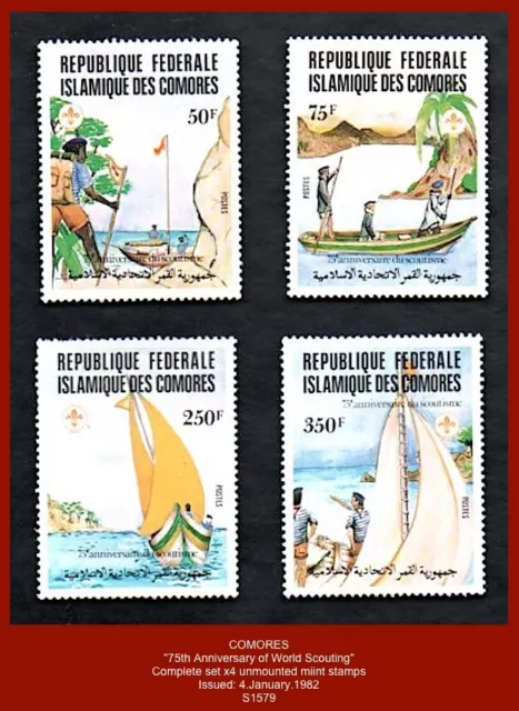 COMORES 1982 - "75th Anniversary World Scouting"  Set x4 unmounted mint stamps