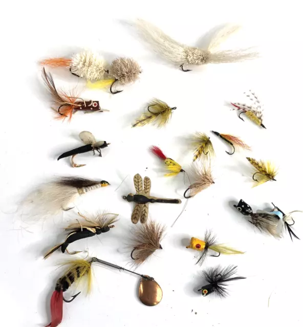 FLY FISHING FLYS Poppers, Hair Feathers Various Flys Old Fishing Lures  Tackle $14.99 - PicClick