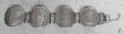 Antique Victorian Silver 4 Old Coin Bracelet