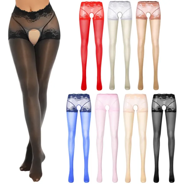 Women Sexy Lingerie plus Size Womens Oil Glossy Crotchless Pantyhose Stockings