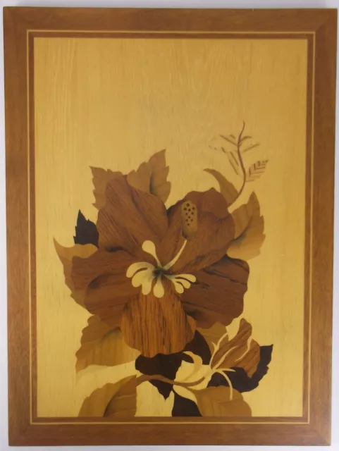 16 X 12 Intricate Hibiscus Flower Inset Wood Picture Polynesian Wall Home Decor