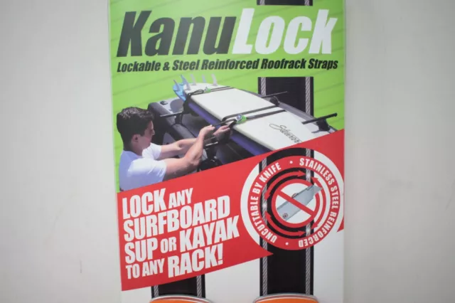 KanuLock Lockable Steel Reinforced SUP Roof Rack Tiedown Strap Pair 11ft Orange 2