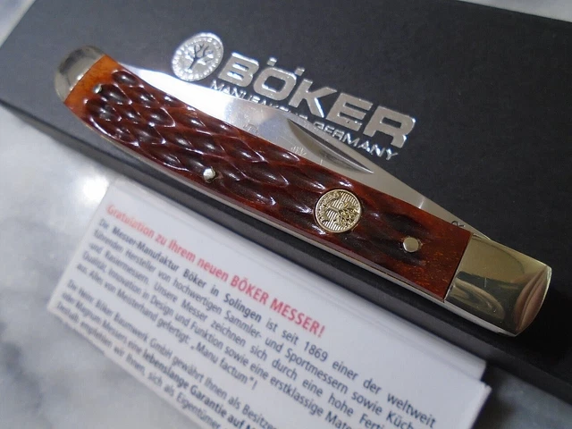 Boker Tree Brand Slim Line 1 Blade Trapper Pocket Knife Brown Bone Jig 110735