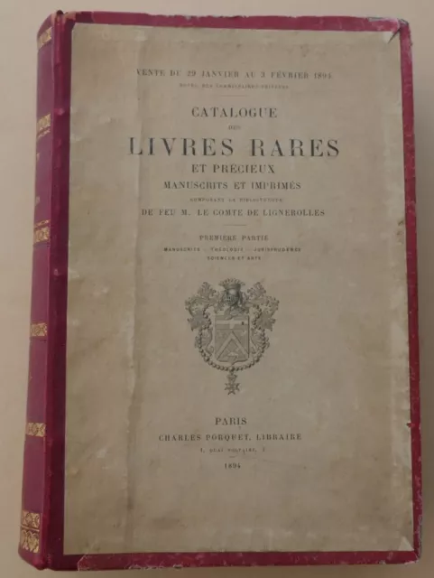 Catalogue De La Vente Lignerolles - 1894 - 3 Parties - Relié
