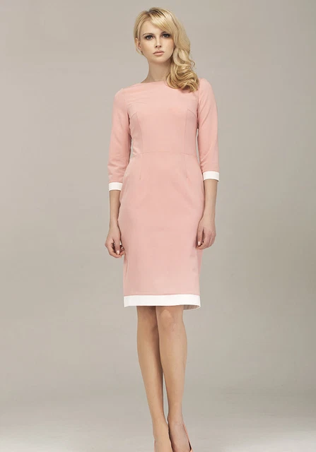ROBE DROITE AJUST E l gante femme rose manches 3 4 midi ALORE