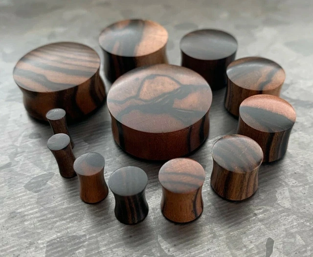 PAIR Ebony Wood Plugs Convex Saddle Double Flare Organic Tunnels Earlets Gauges