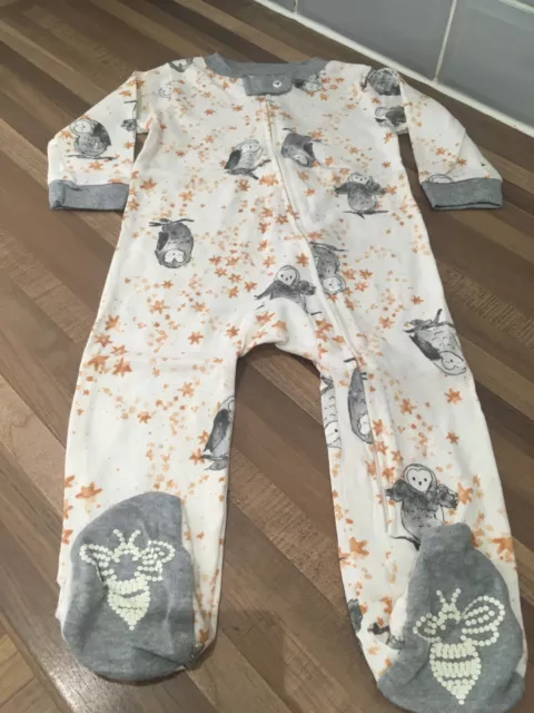 Baby Boys Burts Bees Owl Zip Up Sleepsuit Size 6-9 Months New No Tags