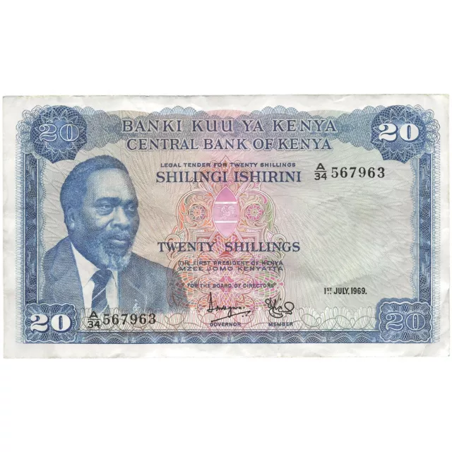 1969 Kenya Banknote 20 Shillings Collectible Paper Money (BAN167-)