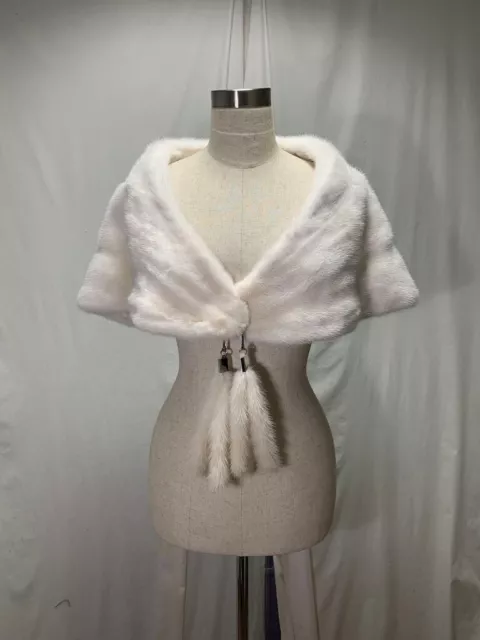 Unique Awesome Real Usa Pure White Female Mink Fur Wedding Lady Wrap Free Shipg