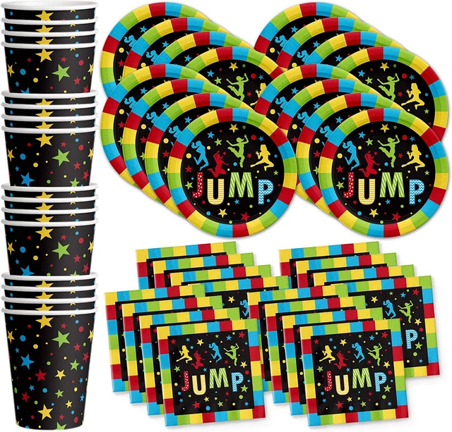¡Salto! Juego de suministros de fiesta trampolín para casa de rebote platos servilletas tazas vajilla K