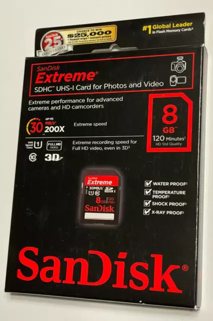 SanDisk Extreme 8GB, Class 10 30MB/s - SDHC UHS-I Card - SDSDRX3-8192-A21