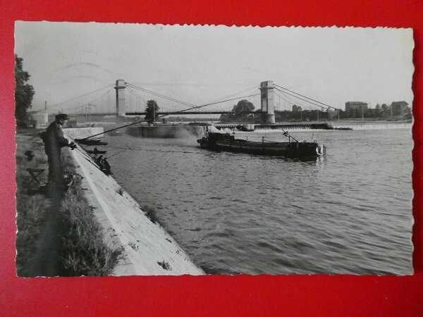 Cpa Alfortville (94) L'ecluse, Le Barrage, Le Pont Suspendu. Pecheur A La Ligne