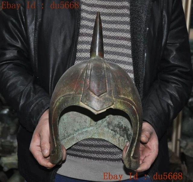 14"Old Chinese Bronze Ware Ancient General Soldier defense armor helmet hat cap 14"Old Chinese Bronze Ware Ancient General Soldier defense armor helmet hat cap