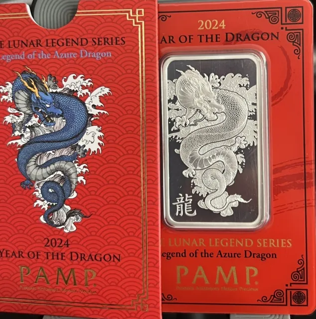 Pamp Suisse 1 oz. .999 Silver Bar - 2024 Lunar Year of the Dragon -w/ Assay Card