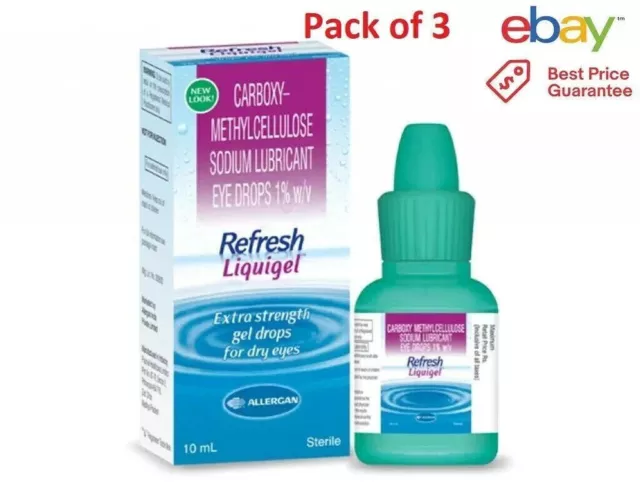 3 x REFRESH LIQUIGEL Gouttes Oculaires Lubrifiant Gel Extra Fort 10ml -...