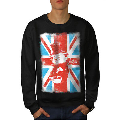 Wellcoda Great Britain Cat Mens Sweatshirt, British Casual Pullover Jumper