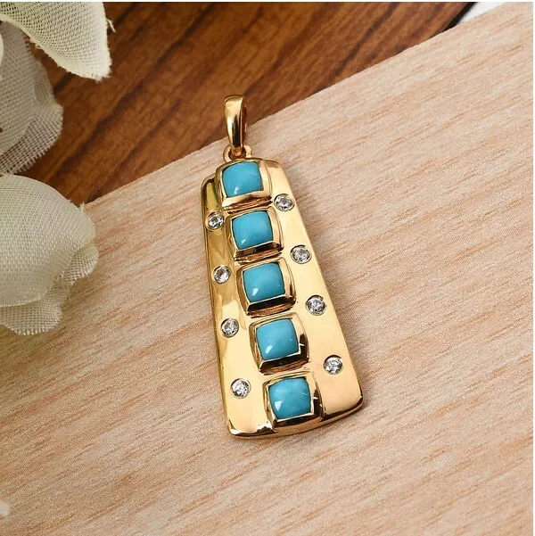 Arizona Sleeping Beauty Turquoise and Natural Cambodian Zircon Pendant in Gold