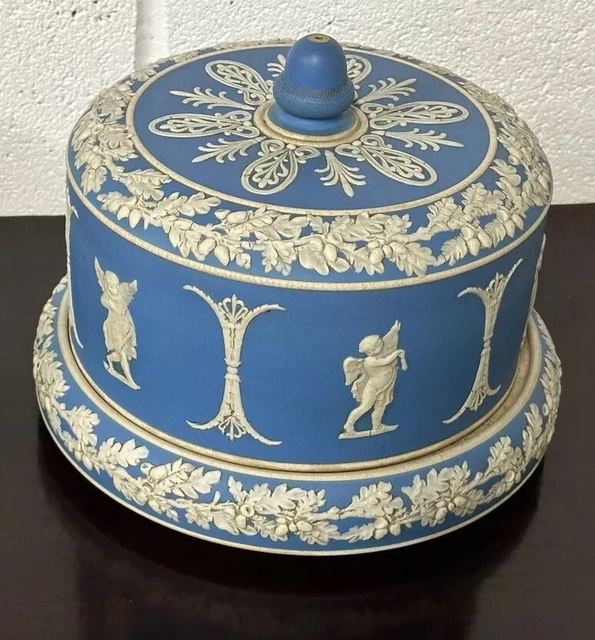 ANTIQUE 19TH CENTURY English Dudson Jasperware Blue & White Cheese