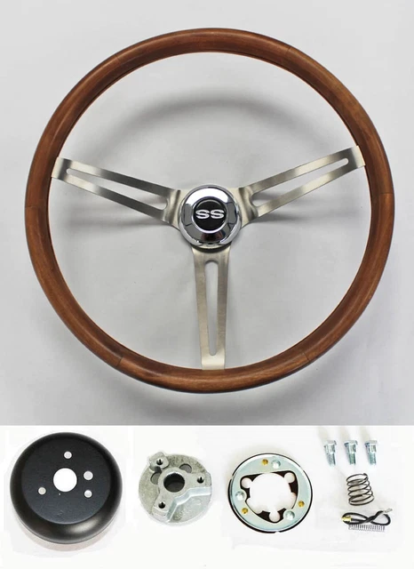 thumbnail interactive-video image 1 of New World Motoring 14 Inch Wood Steering Wheel With Aluminum Spokes – Includes Hub Adapter & Horn Button (Fits 1969-1994 Vehicles) 1 of 5