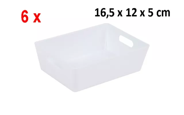 6x WHAM 3.01 Rechteckig Aufbewahrungsbox - Korb -  16,5 x 12 x 5 cm - Eisweiß