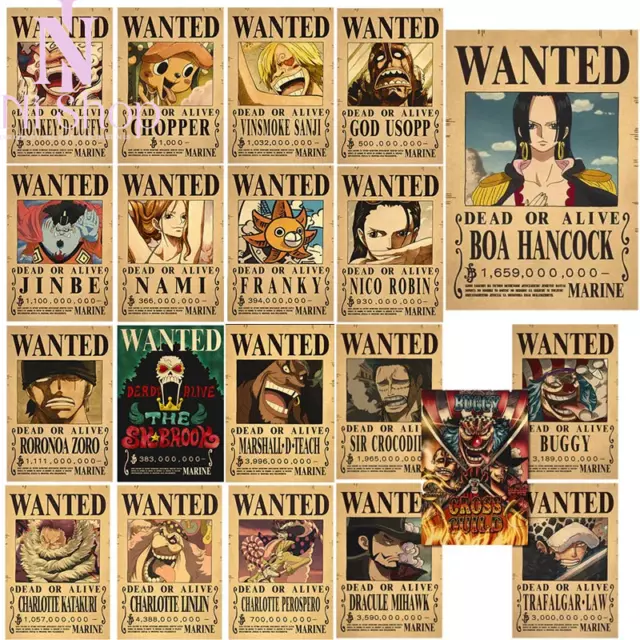 One Piece Wanted Posters Anime Luffy Shanks Roronoa Zoro 42x29Cm Vintage Edition