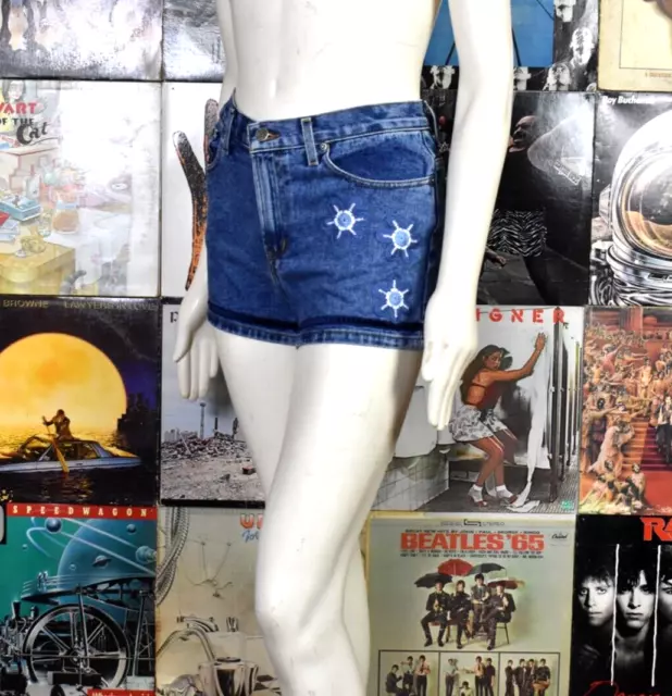Y2K Arizona Embroidered Denim Jean Shorts Flower Power VTG 2000s Cotton Boho 3