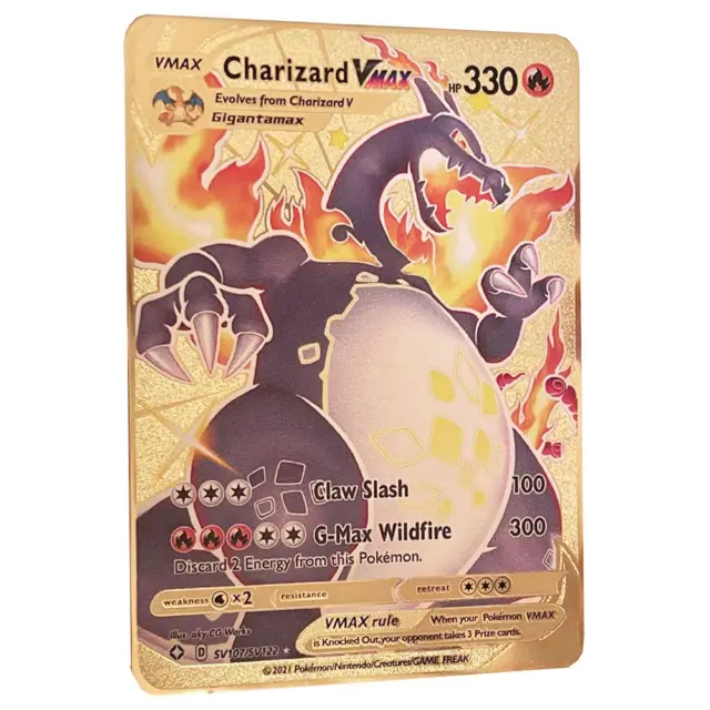 Charizard VMAX HP330 Gold Metal Card Rare Charzard Collectable Cards