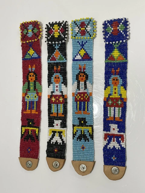 Native American Woman Design Beaded Bracelet Handmade Clip On Colorful Eagle