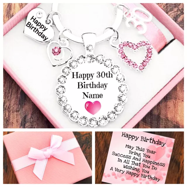 30th 40th 50th BIRTHDAY Gifts, 16th 18th PERSONALISED CHARM, Keyring, Gift Box