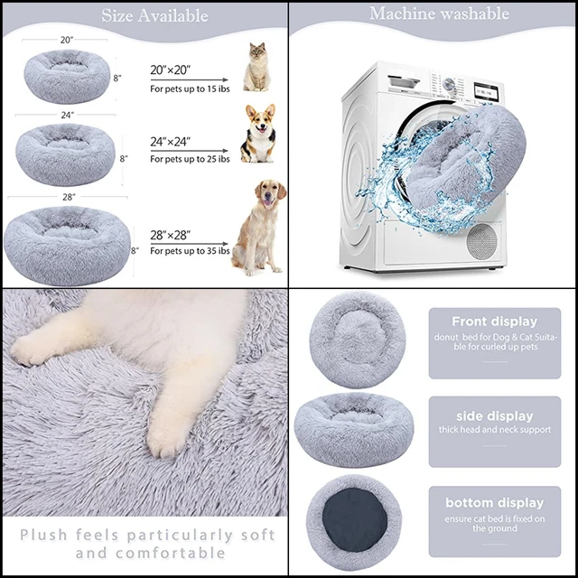 Enlite Calming Donut Cat & Dog Bed in Shag Faux Fur Fits Small Medium Large Pets