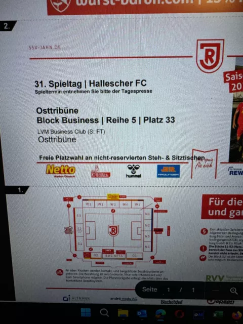 Jahn 2x Ticket Business / VIP Hallescher FC 30.03.24