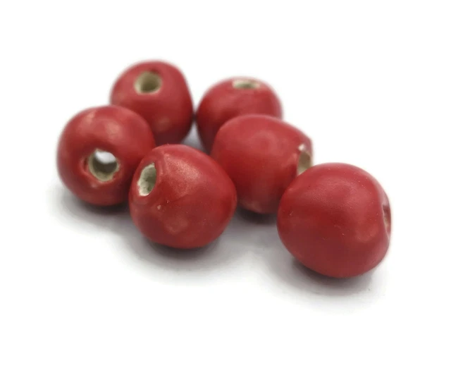 6 Pcs Clay Beads For Jewelry Making Handmade Red Ceramic Macrame Beads 10mm 4