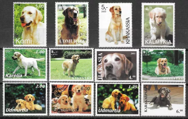 Retrievers Golden And Labrador Dogs Cute Puppies Mint MNH Different Stamps 2000-