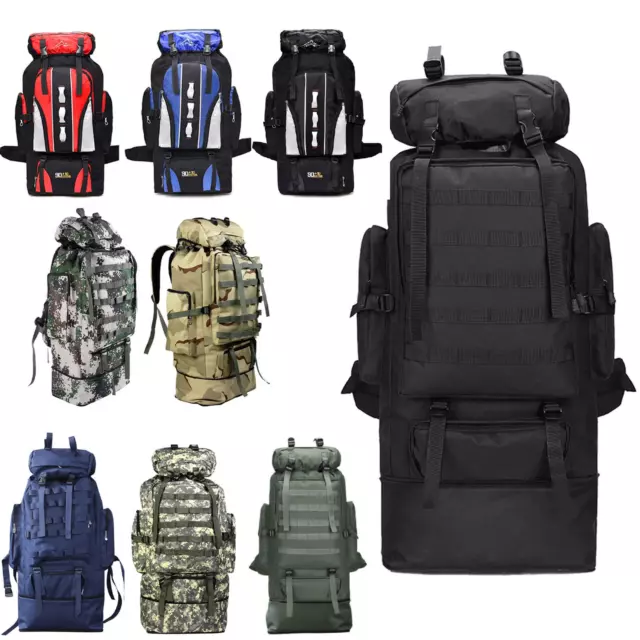 100L Tactical Military Backpack Waterproof Rucksack Travel Camping Hiking Bag