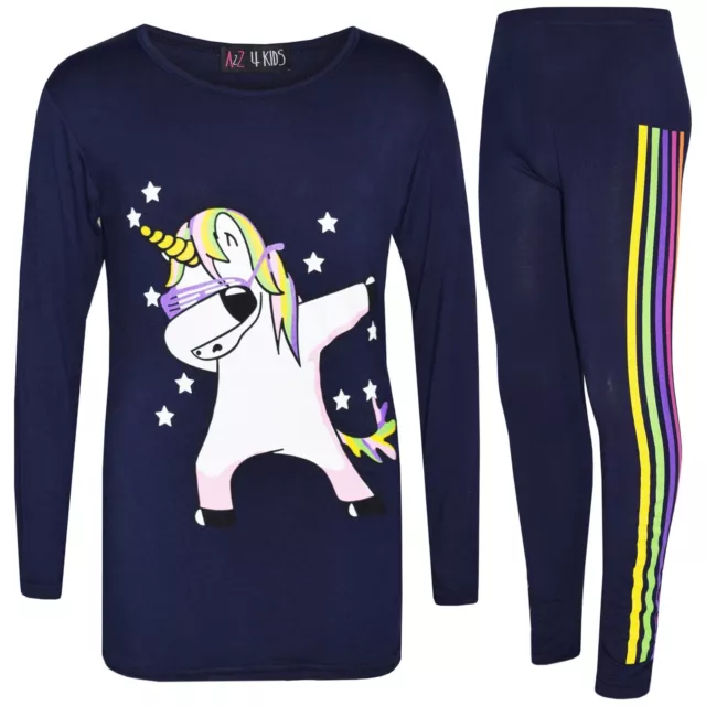Set abbigliamento top e leggings Natale per bambine unicorno dab filo interdentale blu navy 7-13 anni
