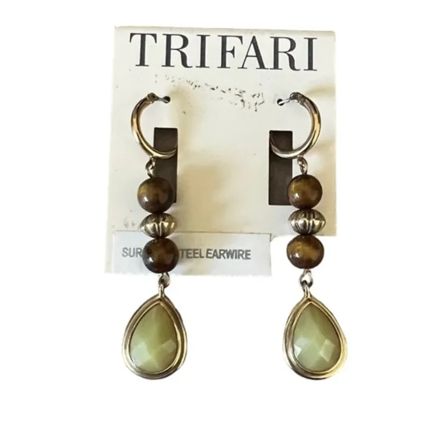 Trifari Vintage Tiger Eye Drop Earrings Gold Tone Costume Fashion NEW!
