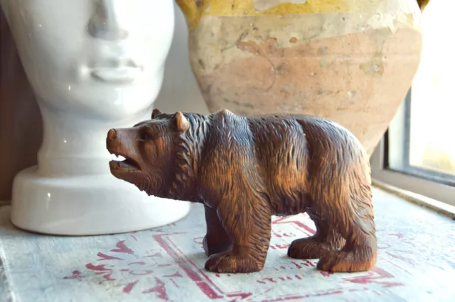 Vintage Black Forest Wooden Bear - Carved Wooden Bear - Wooden Animal Figurine