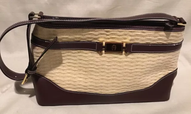 Beautiful Vintage Etienne Aigner Straw Handbag Trimmed In Leather