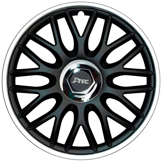 Radkappen Radzierblenden J-Tec Orden R 16-Zoll Schwarz/Silber + Chrom Ringe Satz