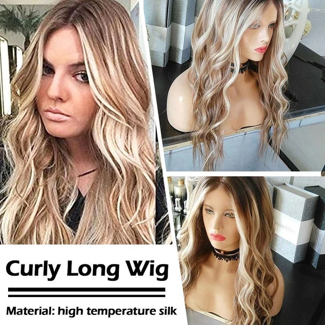 Straight Human Lace Front Wigs with Women Curly Long Wig Ombre Blonde Wavy S7Q8