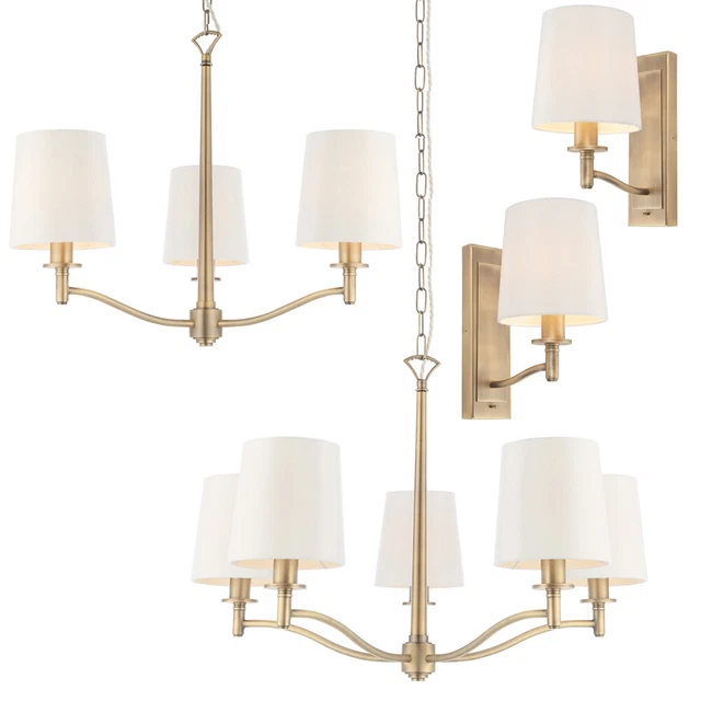 Antique Brass Lighting Sets Matching White Shade Wall & Ceiling Pendant Lamps