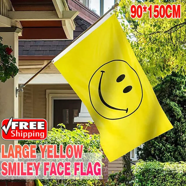 Large Yellow Smiley Face Flag Heavy Duty Outdoor Happy 90 X 150 CM - 3ft x 5ft