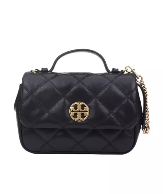 New w/ Tags- Tory Burch Willa Mini Top Handle Leather Crossbody Bag Black - $498