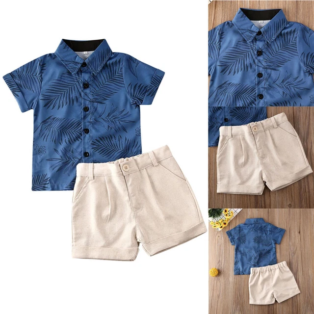 Toddler Kids Baby Boys Button Print Tops Pants Clothes Outfits Set Tracksuit
