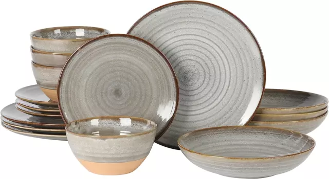 Dreamweaver Double Bowl Terracotta Reactive Dinnerware Set - Grey, Service for 4