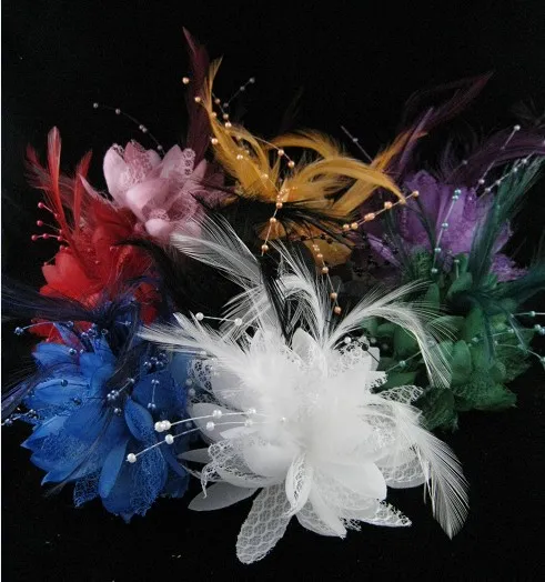Flower Feather Bead Corsage Hair Clips Fascinator Hairband and Pin 2