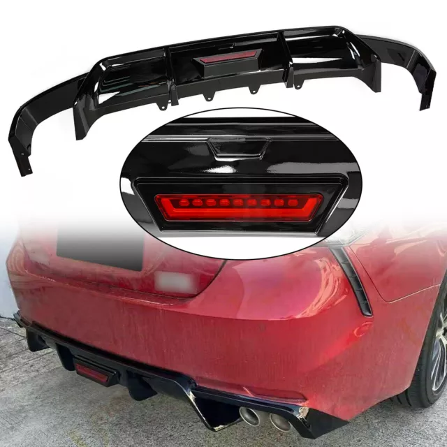 Fit Toyota Camry 2018-2021 Rear Bumper Lower Diffuser Carbon Fiber Style W/ LED
