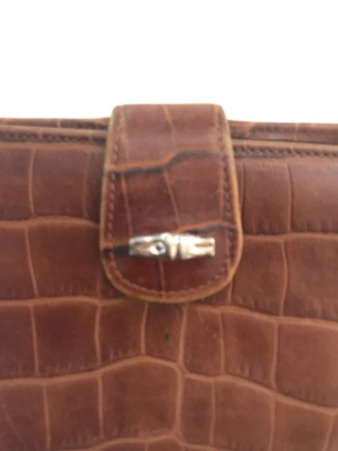 Longchamp Cognac Brown Croc Embossed Leather Continental Bifold Wallet 3