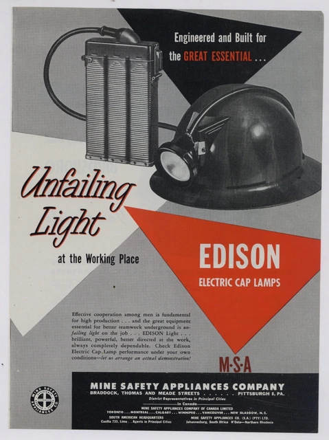 1948 Mine Safety Appliances MSA Co. Ad: Edition Electric Car Lamps - Pittsburgh