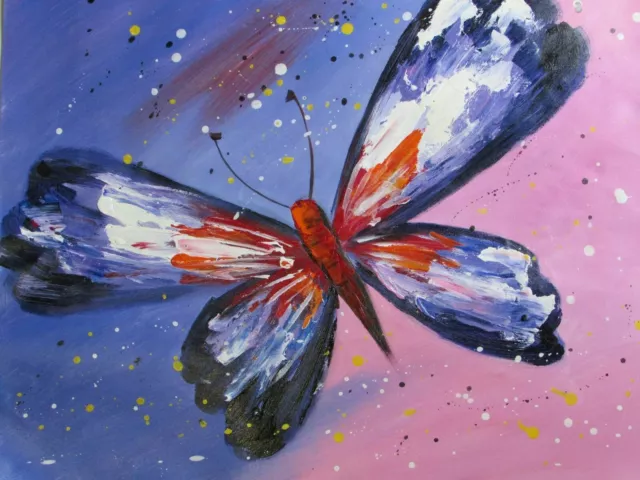 Abstract colorful butterfly contemporary oil painting canvas original cream art